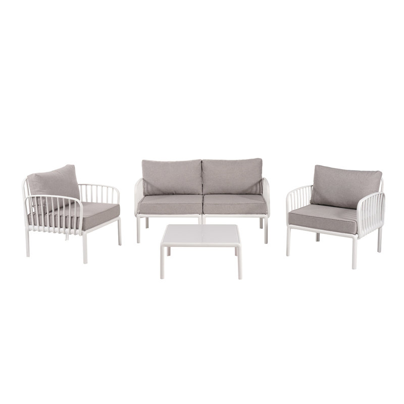 5 Piece Patio Conversation Sets, Gray, White