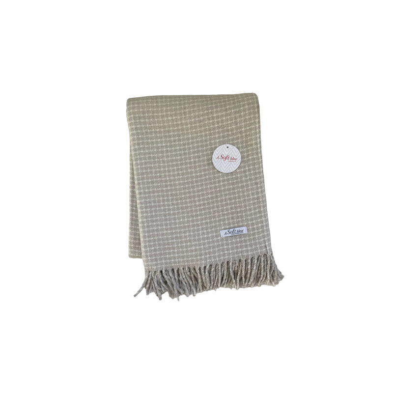 Jeté à petits carreaux, Brun clair / crème à carreaux, L 67 po x l 50 po