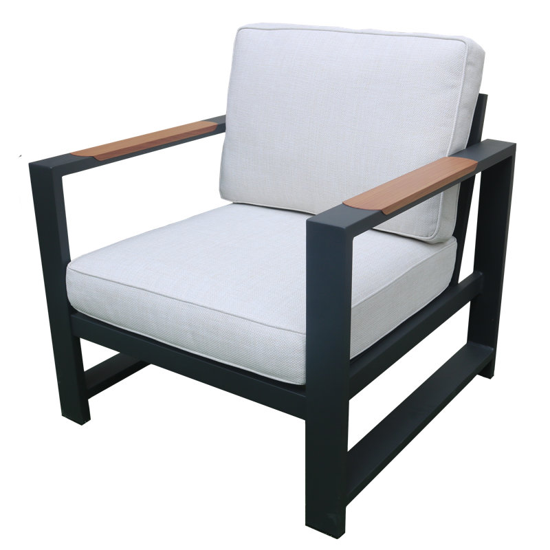 Jayton Black Aluminum 5-Piece Outdoor Lounge Chair & Coffee Table Conversation Set With Cushions, 5 Pcs: Table, 4 Chairs