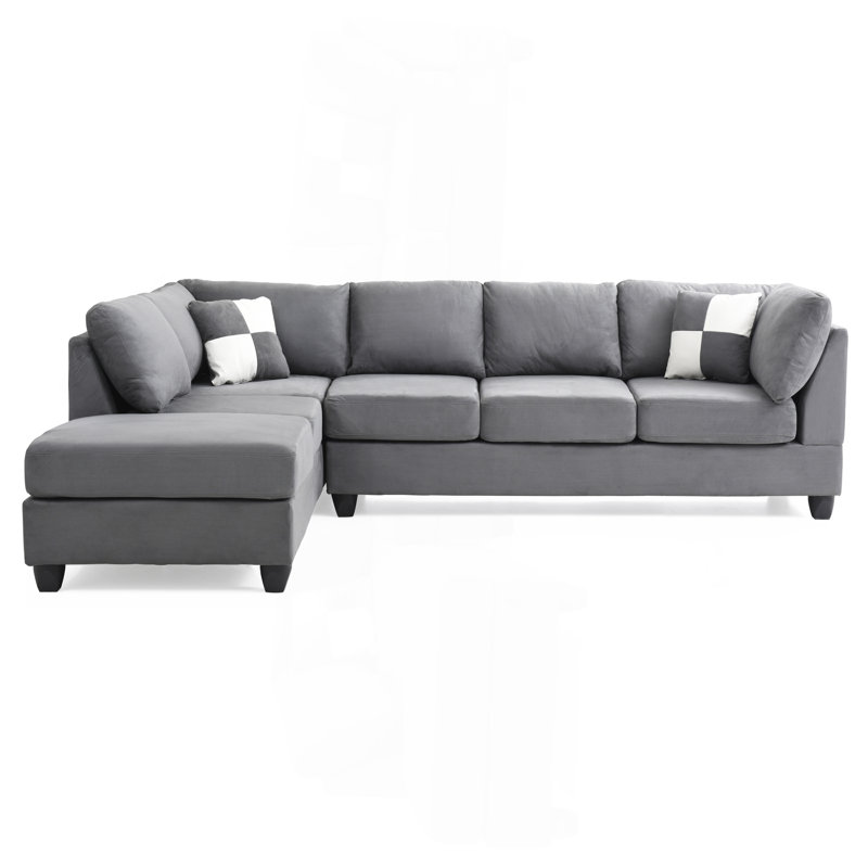 Devin Microfiber Sectional Sofa with Removable Backs, Gray