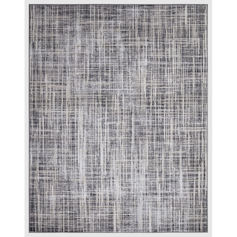 Lyanne Washable Non-Slip Gray Area Rug, Rectangle 2'7" x 9'