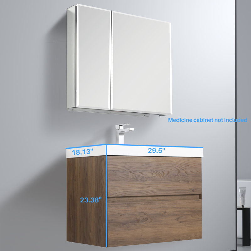 Annedoris 30" Floating Bathroom Vanity with Sink – Wall-Mounted Wood Cabinet with Acrylic Top, Soft-Close Drawers & Modern Single Vanity Design
