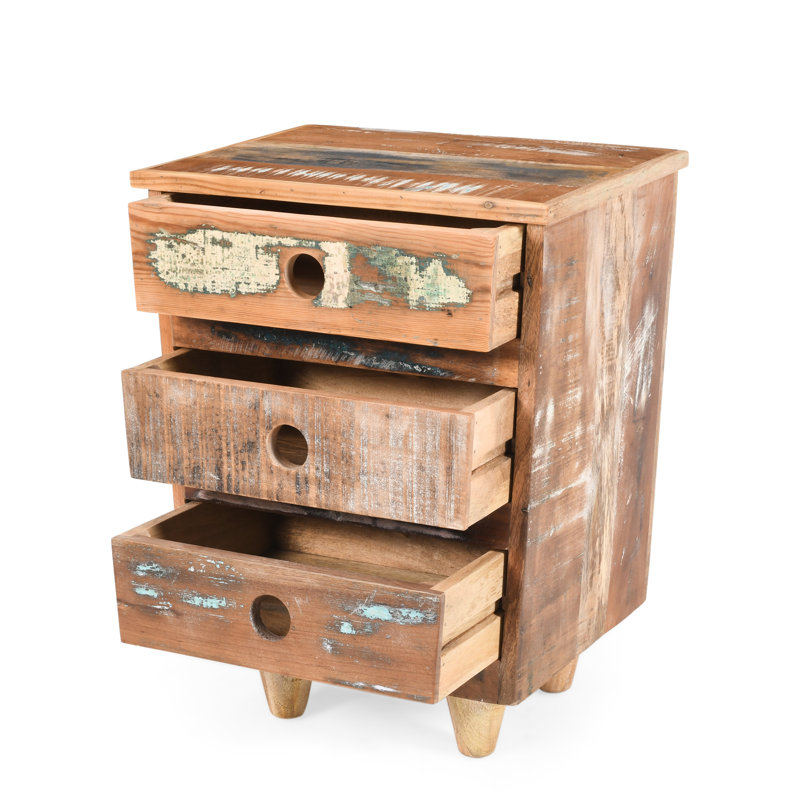 Table d'appoint rétro en bois recyclé naturel - 3 tiroirs, caractéristique attrayante avec tiroirs en bois, design intemporel