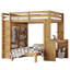 Lit double superposé double / double au-dessus de simple avec lit inférieur démontable, bureau, tablettes et garde-robe, lit mezzanine convertible, naturel-288951365-288951367