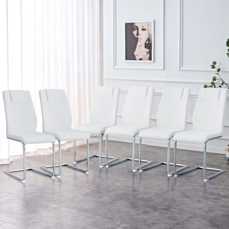 Chaise rembourrée en similicuir Imolo, Argent argent, Blanc, 4
