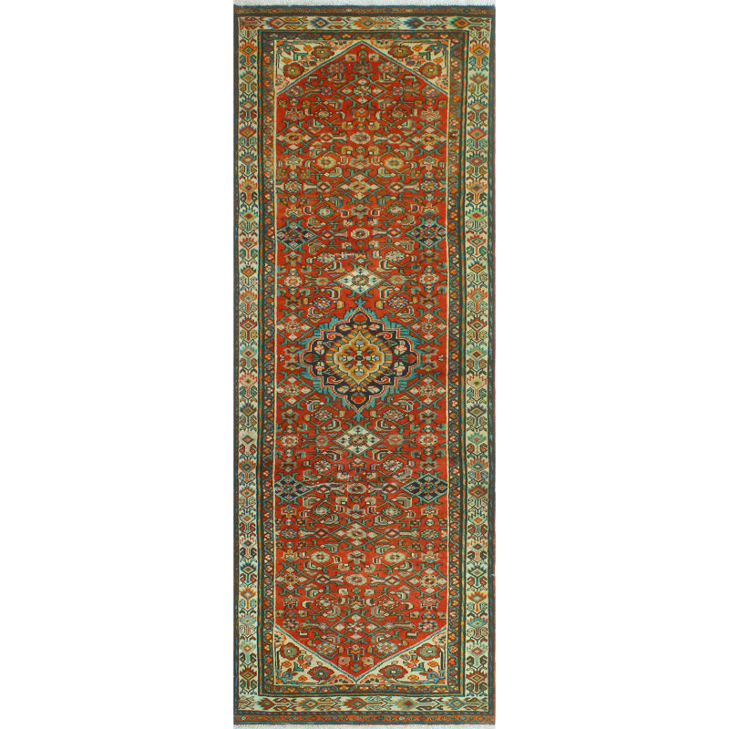 One-of-a-Kind 3'7" x 10'3" New Age Runner Wool Area Rug in Blue and Brown
