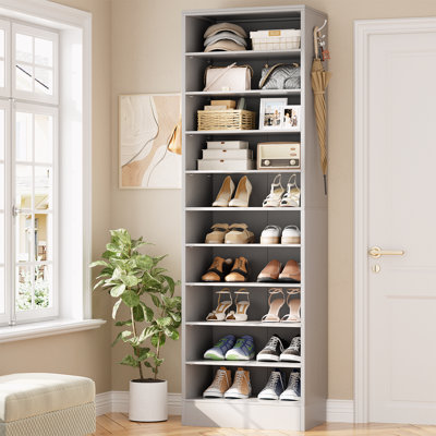 Shoe Storage Cabinet, 10 Tiers Narrow Wood Shoe Rack