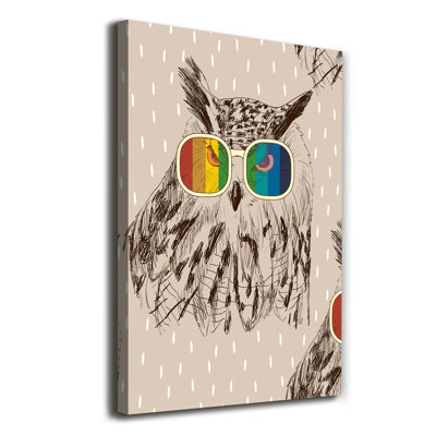 Owls In Glasses - Wrapped Canvas Print