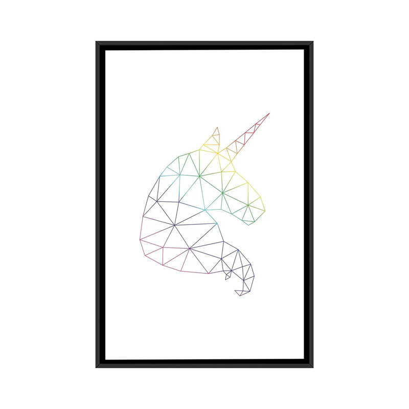 Rainbow Unicorn Portrait - impression d'art graphique, H 26 po x l 18 po x P 1,5 po, Toile avec cadre noir, Pas de tapis