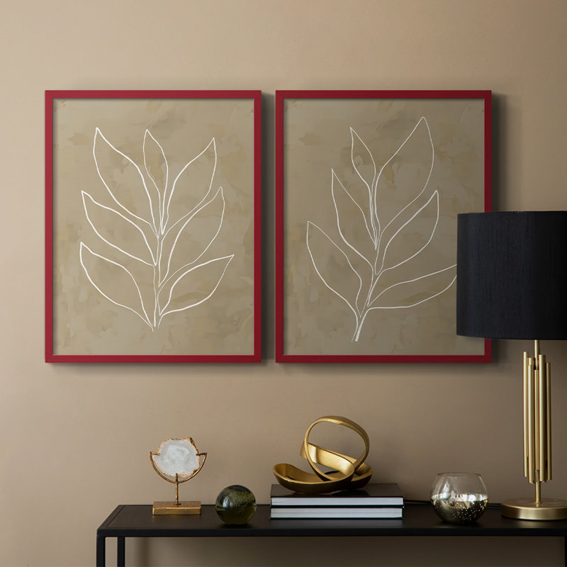 «Leaf Line Art I», reproduction encadrée de qualité supérieure - prête à être accrochée - aucun clou requis - aucun clou requis