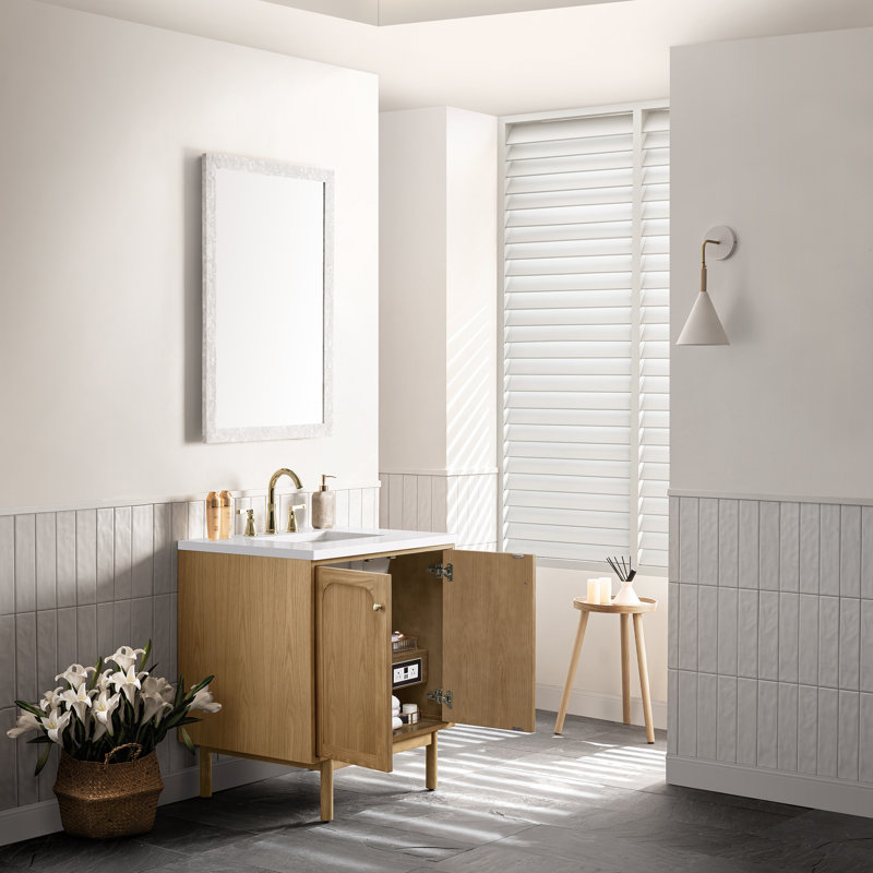 Laurent 30'' W Single Vanity, White Zeus, 8" Widespread, Light Natural Oak