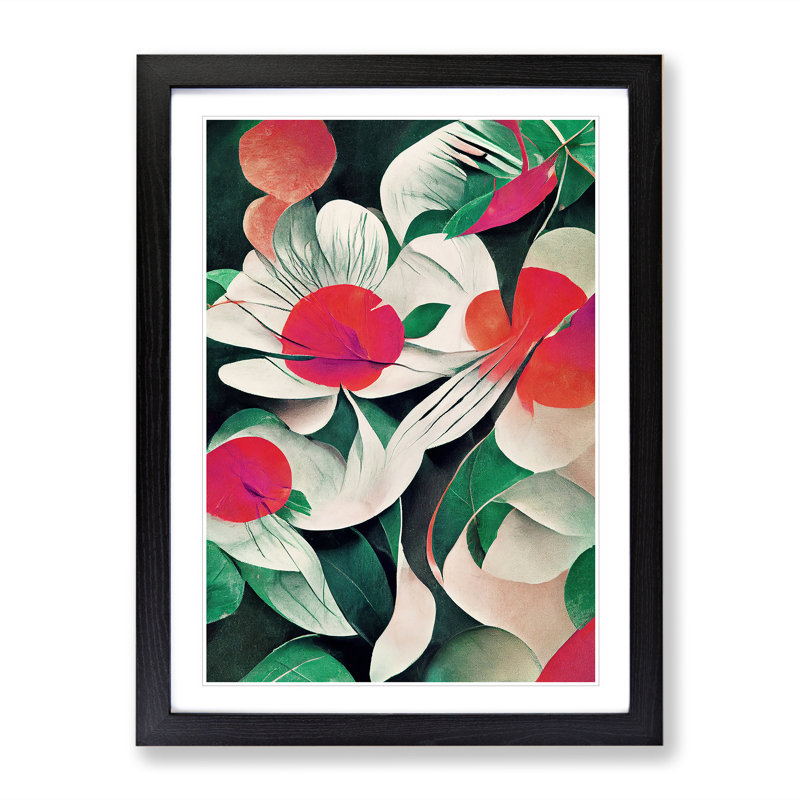 Abstract Flowers No.2 - Framed Print, 64cm H x 46cm W x 2cm D, Black
