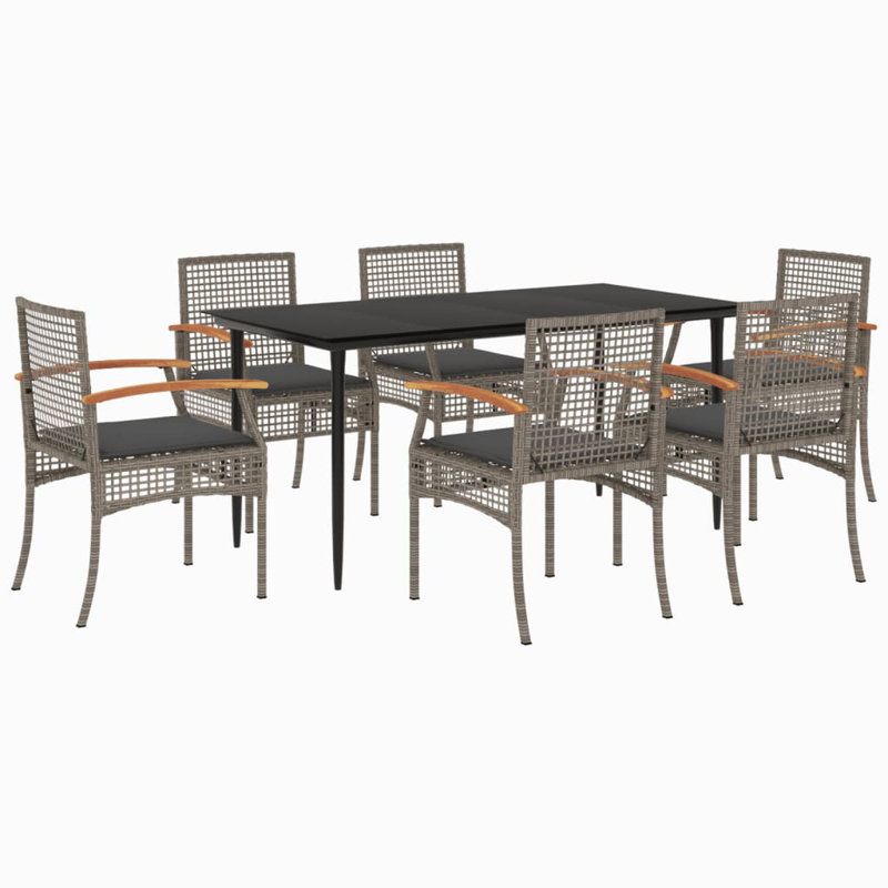 Alliona Rectangular Outdoor Table Set, Grey, Grey, 6
