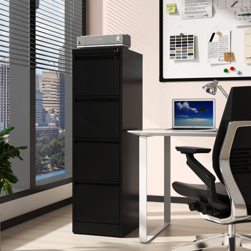 Locking Metal File Cabinet With 4 Drawers, Steel For Office/Home, Tilt, Full Extension Drawers Streamlined Management Drawer Lock, Strong Steel, Tilt Design Intuitive Handling And Organization