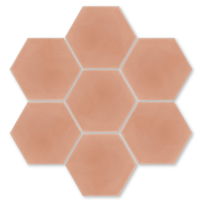 Solid Hex 8" x 9" Cement Wall & Floor Tile, Smoky Coral