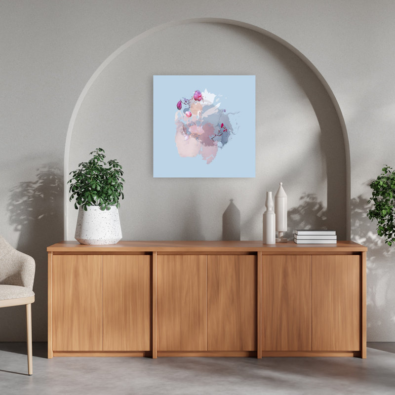 Aquarelle rose, fleurs abstraites, art délicat contemporain, nature, 24" H x 24" W