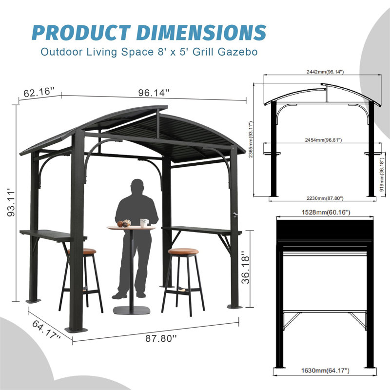 8X5ft  Arc Roof, Gray