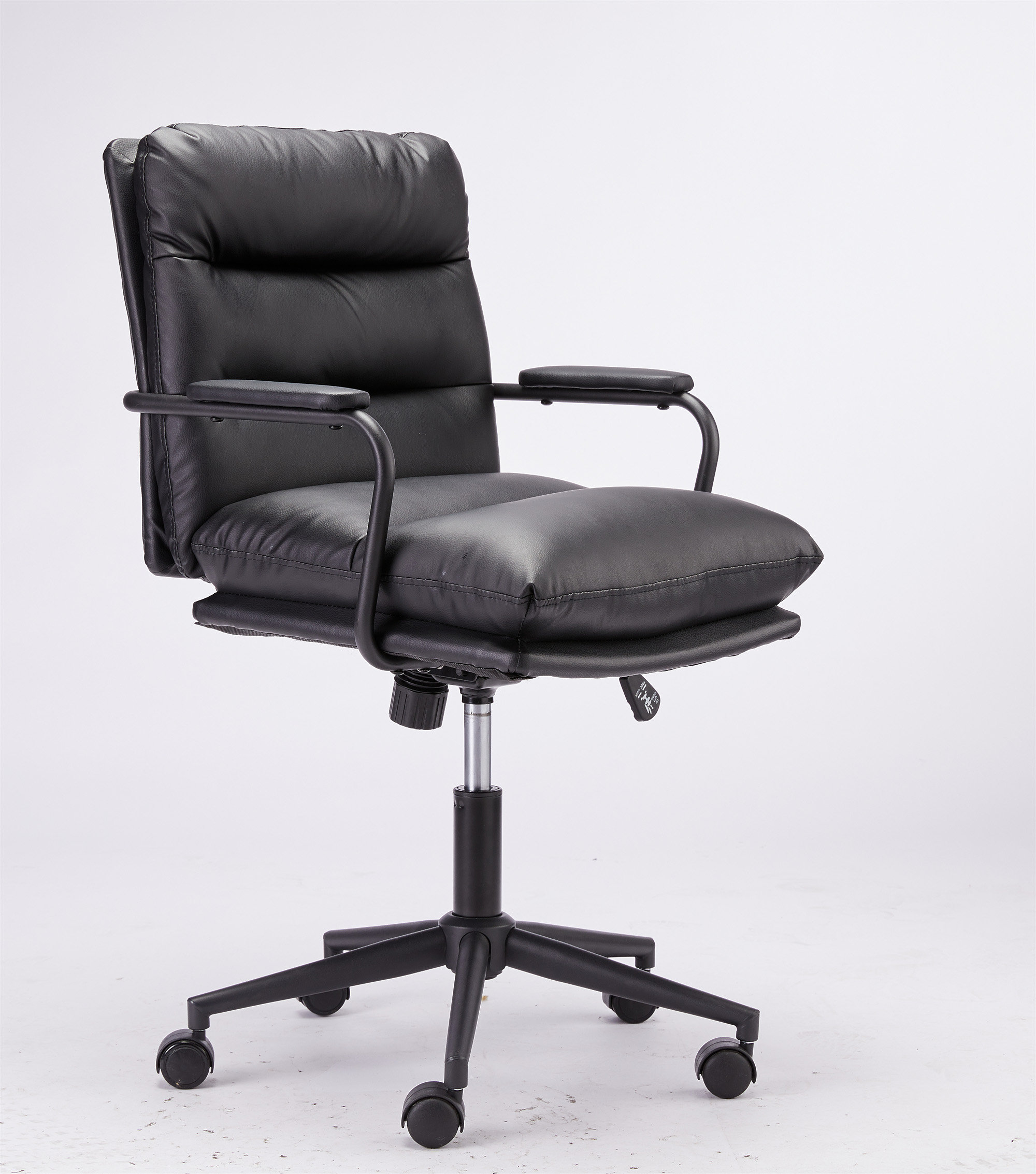 Ebern Designs Black Leather Office Chair Mid Back Leather Desk Chair
