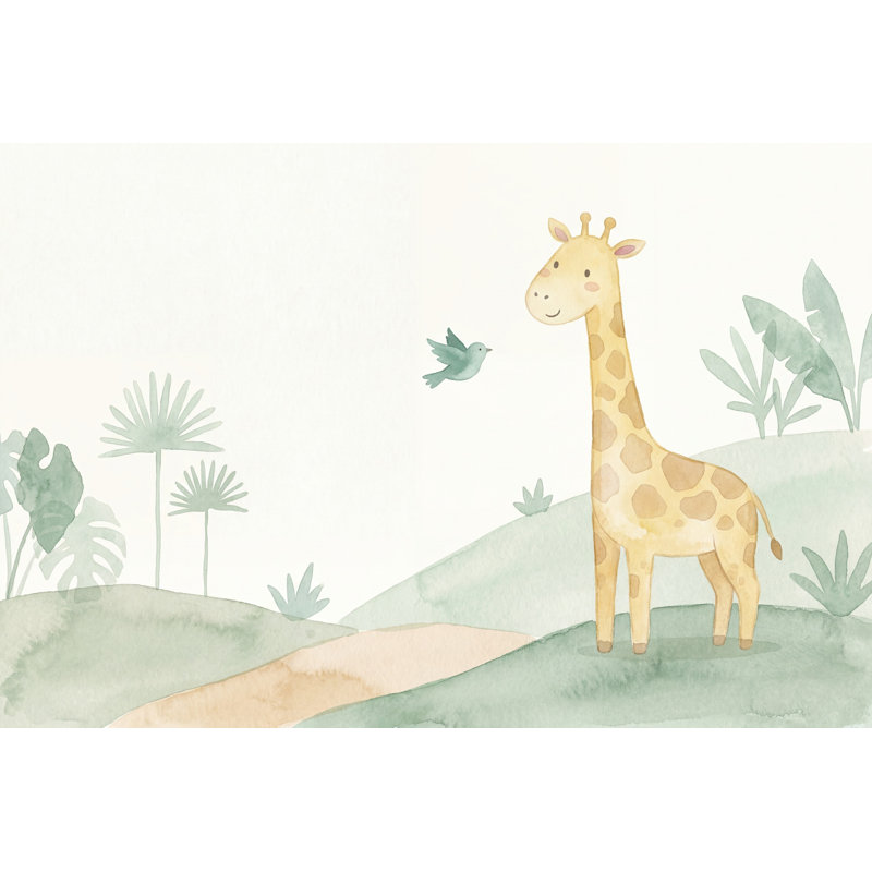Papier peint aquarelle girafe amovible, 100 po x 96 po, Peler et coller
