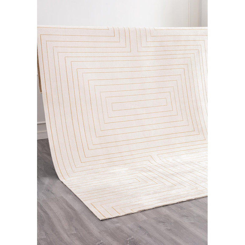 Tapis contemporain à lignes géométriques carrées, Carré 9 pi 10 po