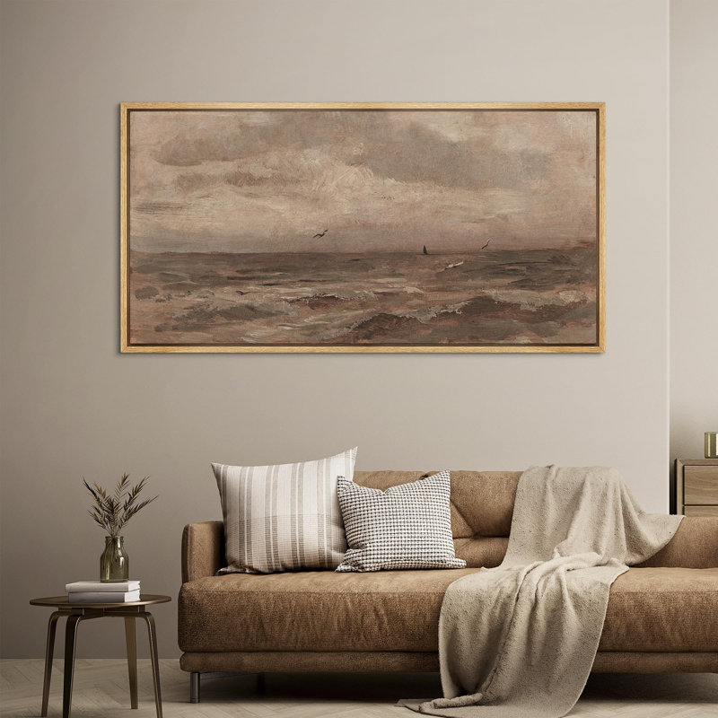 «Coastal Beach», reproduction d'art sur toile rustique avec des mouettes, H 30 po x l 60 po, Naturel
