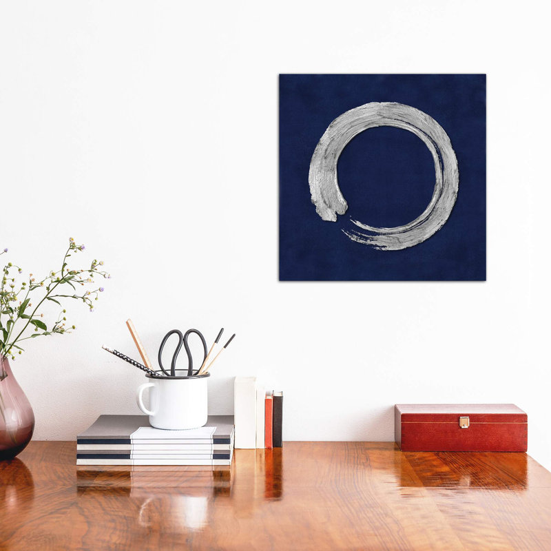 Silver Zen Circle On Blue I by Ellie Roberts - Print on Canvas, No Frame, 93.98 cm H x 93.98 cm W x 1.91 cm D
