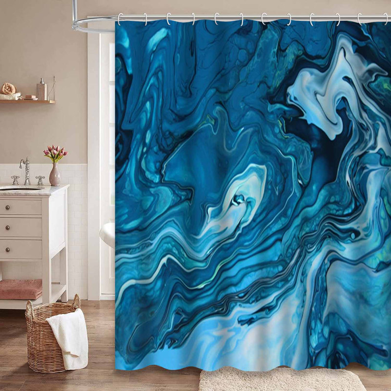 Rideau de douche vert / bleu / bleu avec 12 crochets, 72" L x 72" W