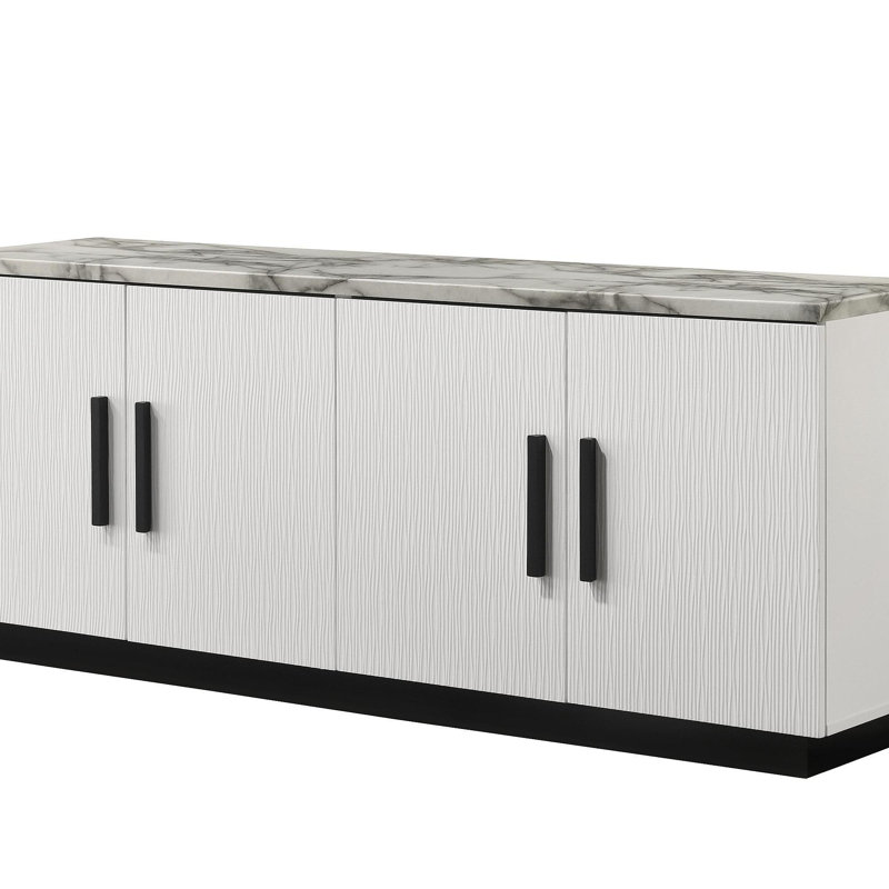 Matilda 63" White Cabinet Console Table With White Faux Marble Top