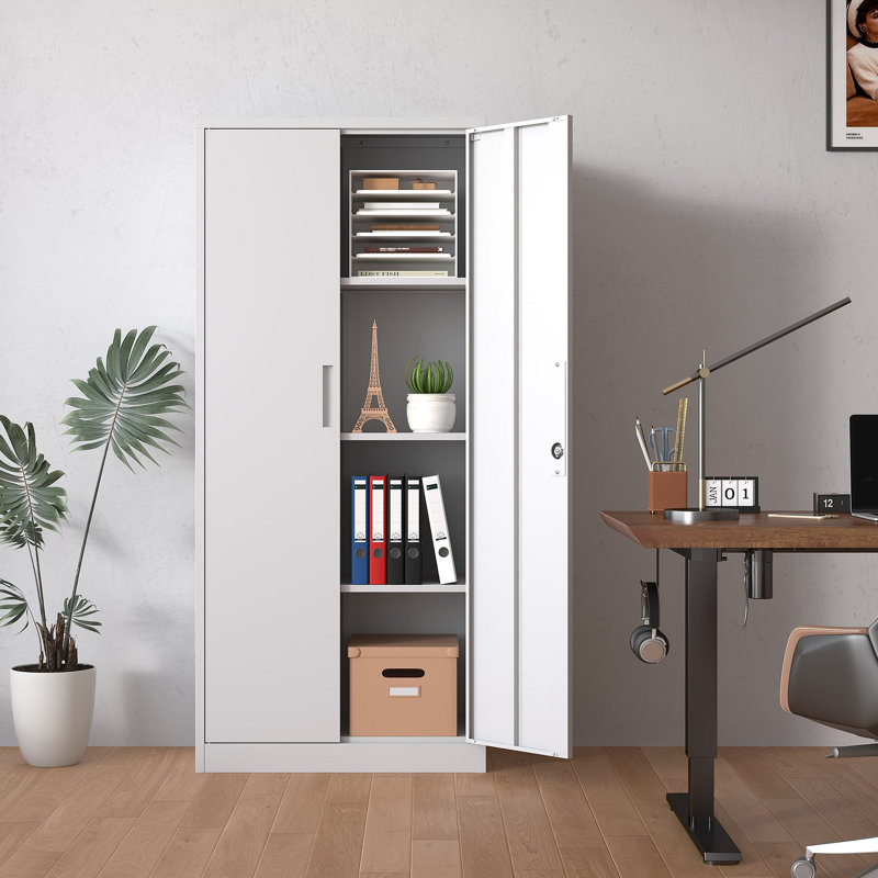 Armoire de rangement en métal pour le garage, armoire à outils verrouillable en acier avec portes et 3 tablettes réglables, armoires hautes pour systèmes de rangement de garage verrouillables