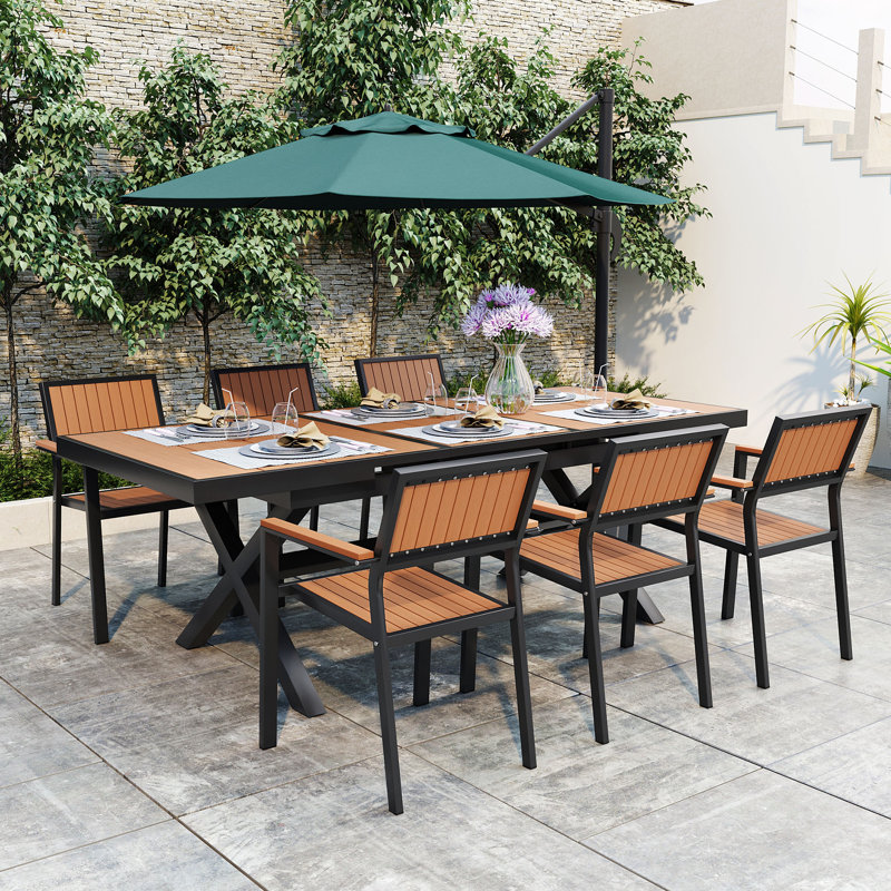 U_Style Experience Outdoor Dining Freedom With A Flexible Set Including Six Chairs And A Table That Extends From 62.9 To 82.6 Inches For Personalized Arrangements