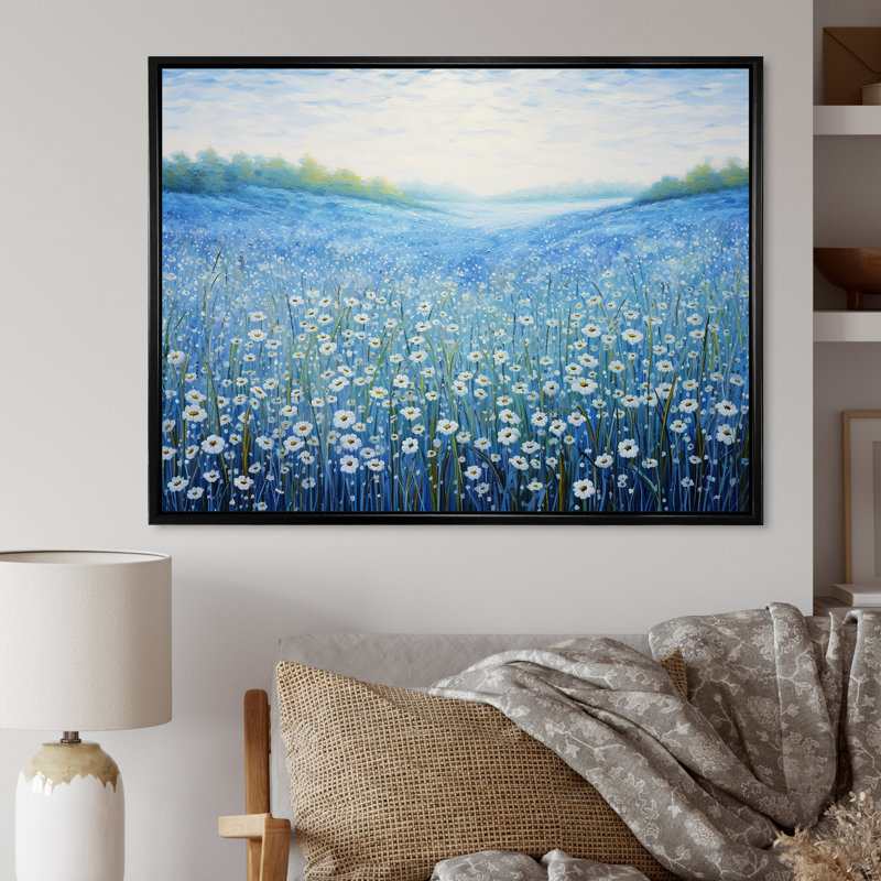 «Serene Azure Flowers Field» sur impression sur toile, Cadre flottant noir, H 16 po x l 32 po x P 1 po