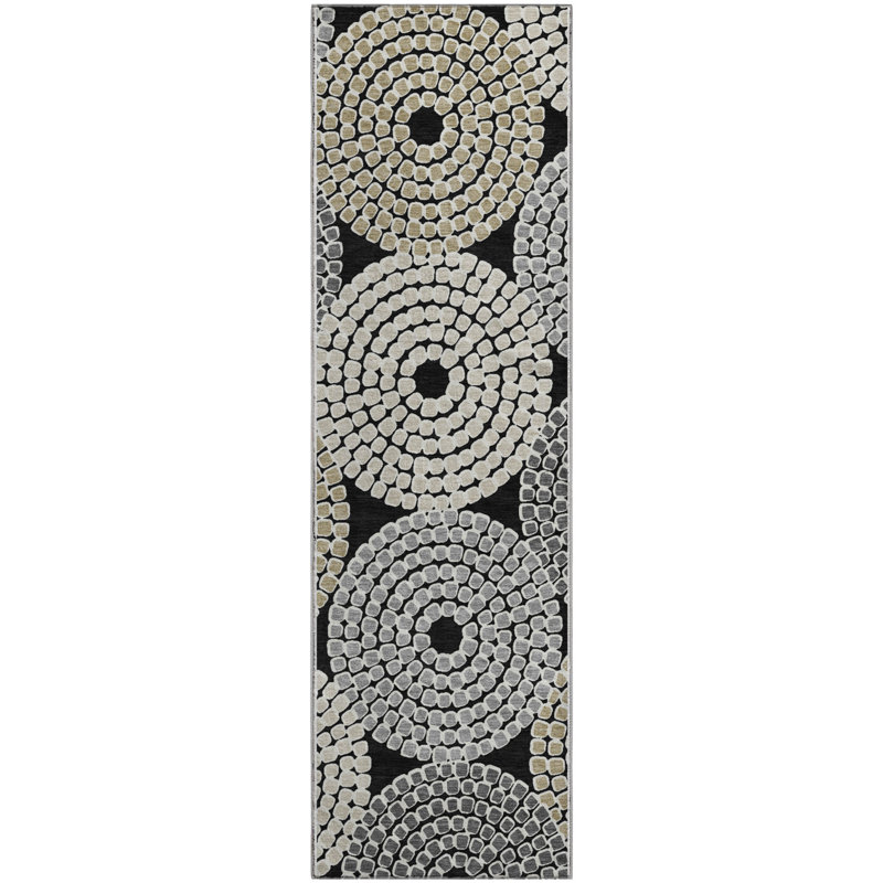 Premium Machine Washable Prisco Black Rug, Runner 2'3" x 7'6"