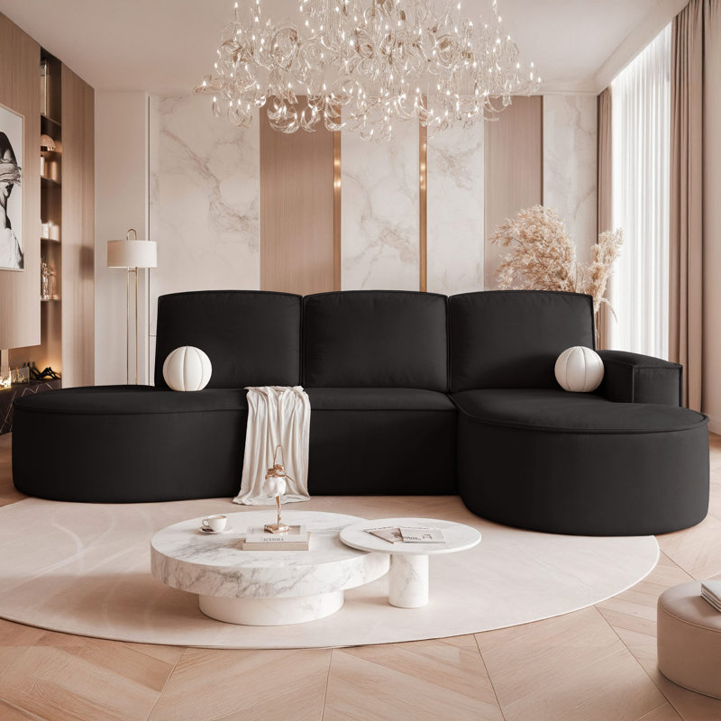 6 Seater Corner Sofa, Right Hand Facing, Black