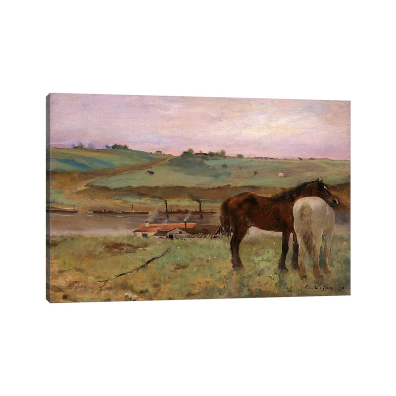 Horses In A Meadow, 1871 by Edgar Degas - Wrapped Canvas Print, 20.32 cm H x 30.48 cm W