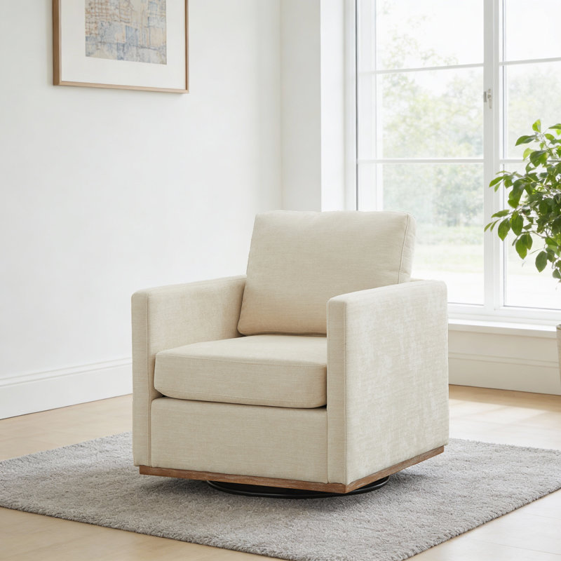 30.5" W Upholstered Comfy Swivel Club Chair, Beige