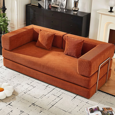 Convertible Corduroy Sleeper Sofa Bed With Folding Mattress, Stable Fixed-Shape Frame, And Multi-Functional Floor Lounge Design For Living Room Or Bedroom.