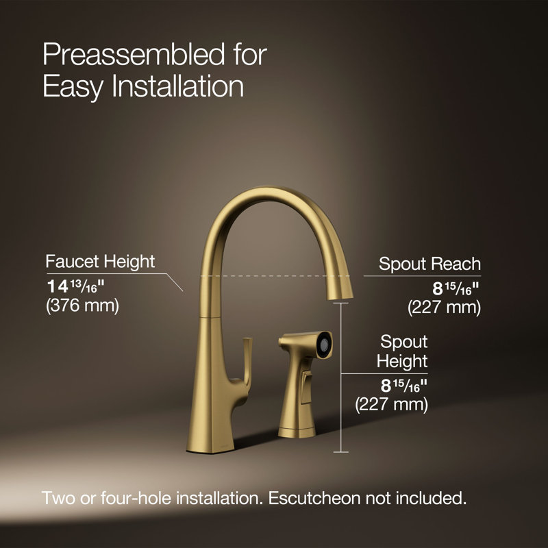 Graze Kitchen Sink Swing Spout Faucet With Sidespray, Vibrant Brushed Moderne Brass