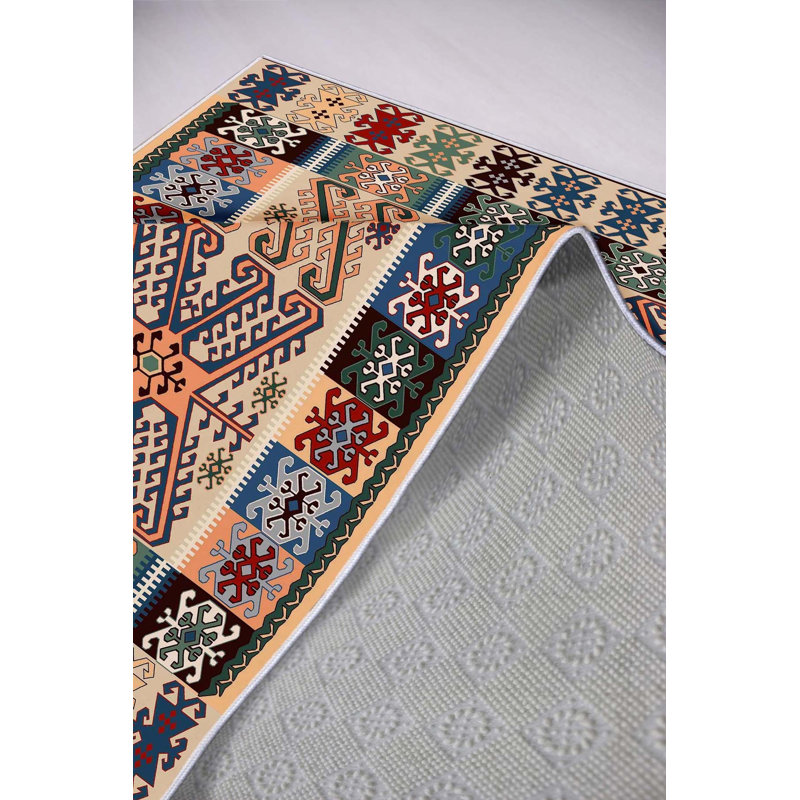 Stylish Hall Carpet (3.3 x 4.9 ft), 100% Polyester, 0.3 in Pile Height | Antibacterial, Non-Slip PVC Dot Underside | Woven Design with 3D Digital Printing | Machine Washable, Perfect for Home Décor & Comfort