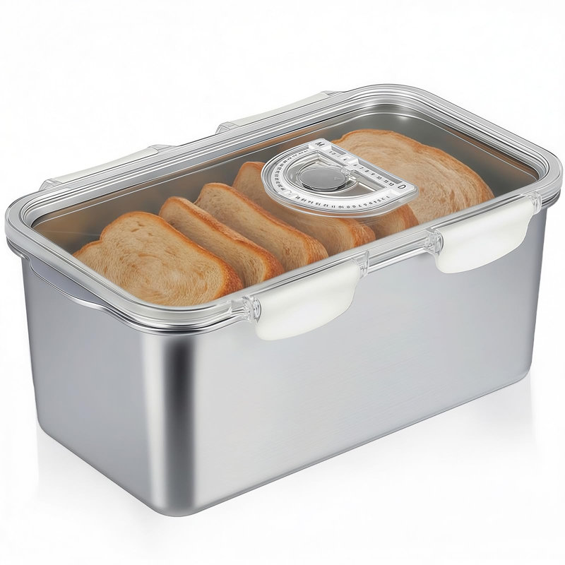 Boîte à pain, contenant de rangement pour le pain avec couvercle et poignée, allant au lave-vaisselle, (gris)