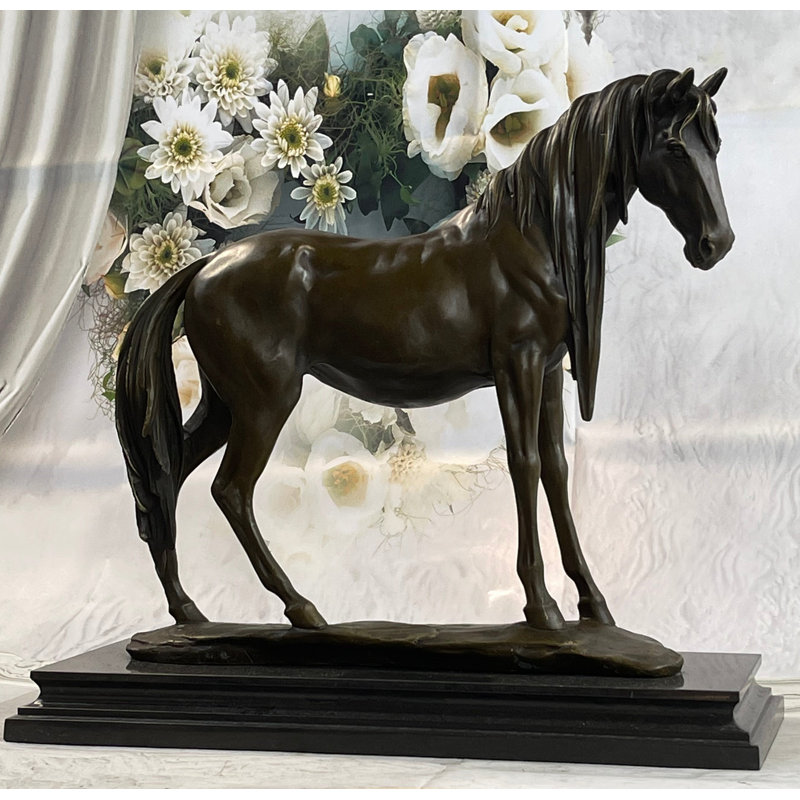 Très grande statue originale en bronze de course de chevaux arabe