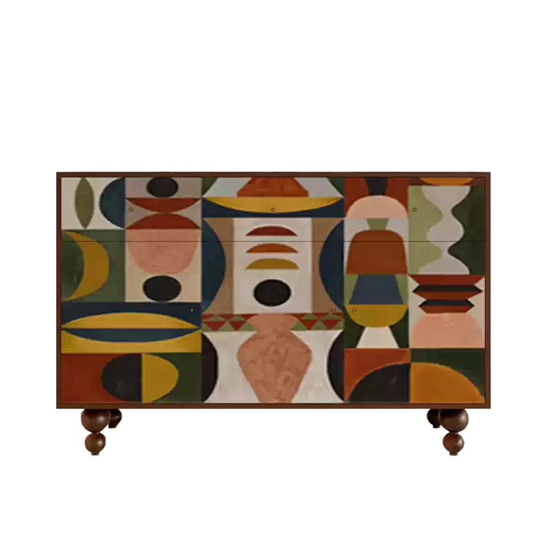 Armoire moderne pour vestibule et buffet, Noyer / multicolore