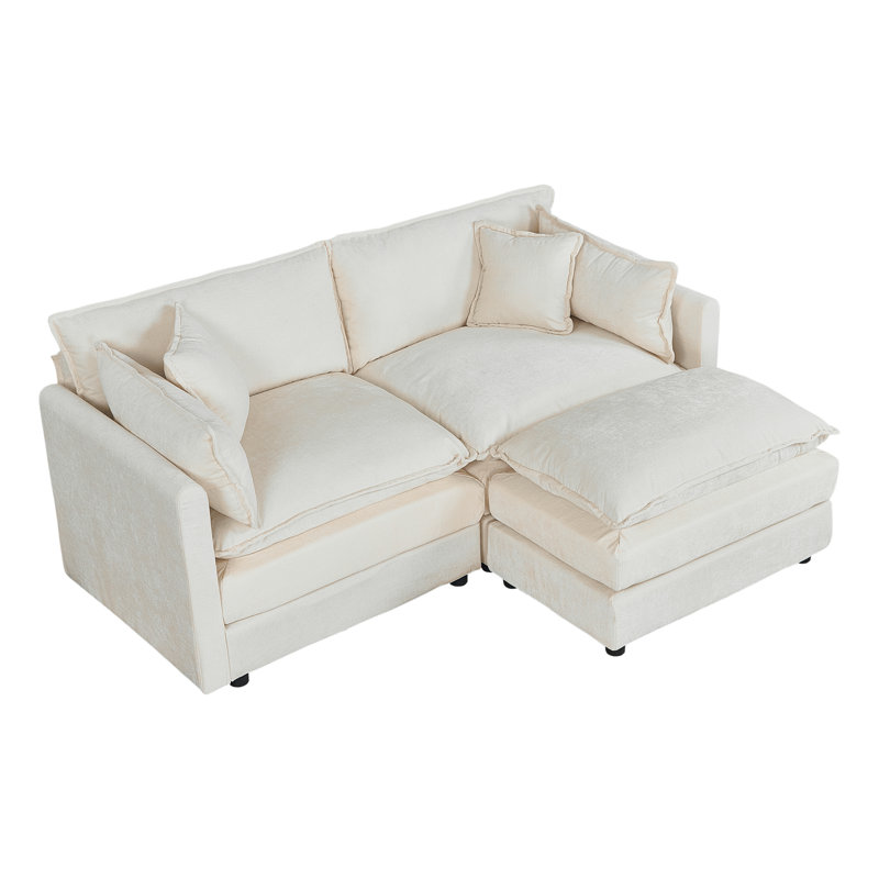 Modern Chenille Loveseat Sofa Couch With Ottoman, 33.85" H x 77.16" W x 35.82" D, Beige Chenille