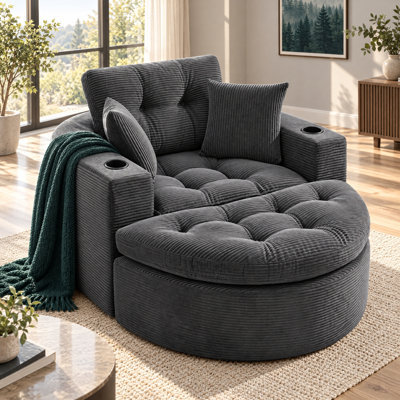 Oversized Round Chaise Lounge Sofa, Boneless Chair with Ottoman
Grey Upholstered Reading Chair Has A Deep Seat And 3 Pillows, With No Assembly Required For Living Rooms Or Bedrooms