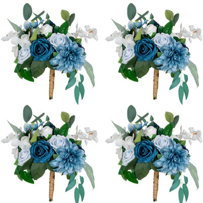 11 Inch Wedding Bouquet, Boho Bridesmaid Bouquet, Real Touch Bridal Bouquet, Floral Arrangement for Wedding Set of 4