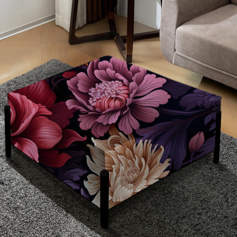 Rose et mauve, harmonie damassée bohémienne - Grand repose-pieds carré damassé