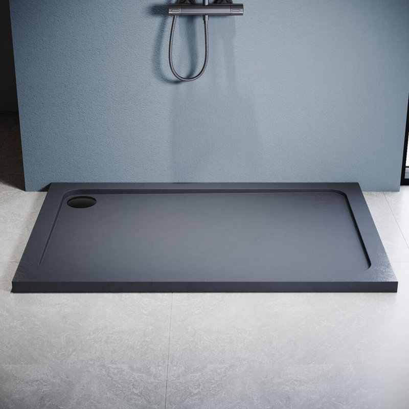 120W*80Dcm Rectangular Single Shower Base in Grey with Low-Profile Aesthetics Design and Non-Slip Feature
