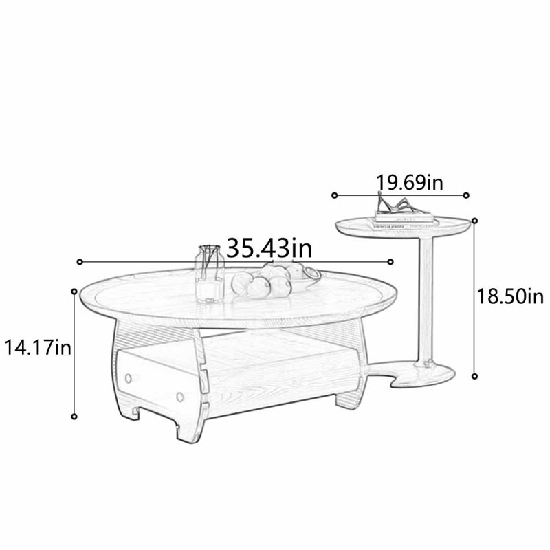Table à thé ronde en bois massif, Marron clair