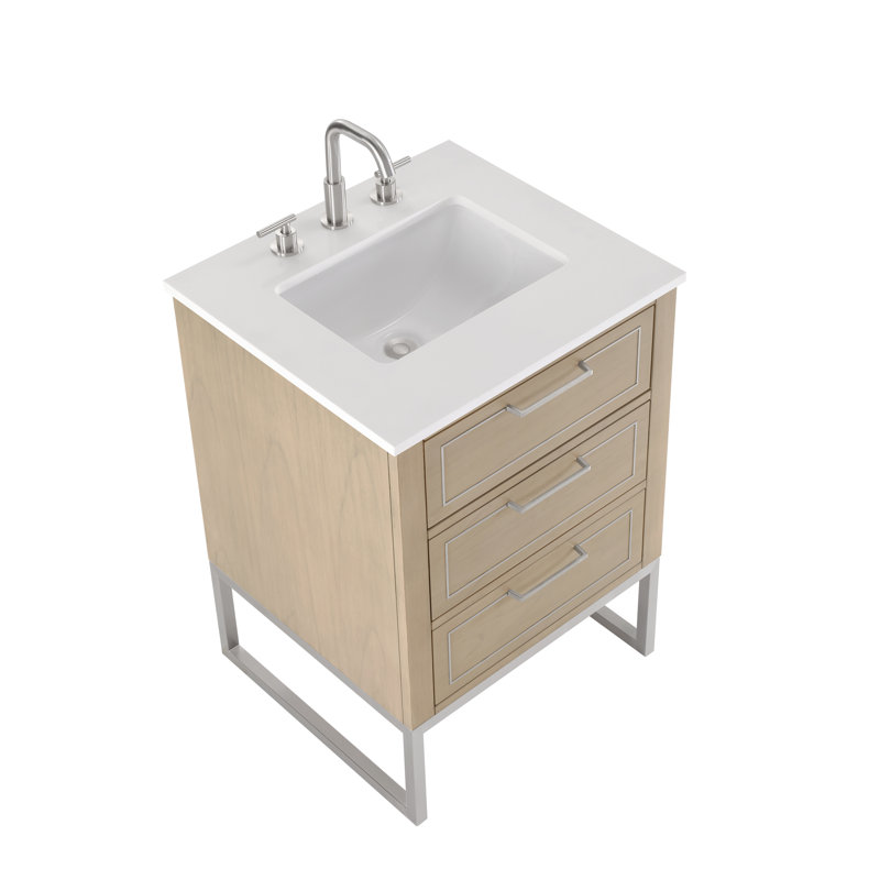 Markham 24'' W Single Vanity, Brushed Nickel, Cashmere Gray, White Quartz