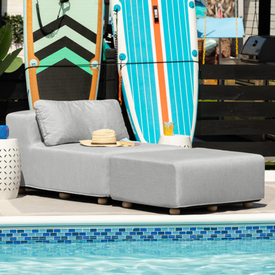 Vada Outdoor Sun Lounger – Luxury Modular Chaise & Ottoman With Sunbrella Fabric & Waterproof Cover - Sunbrella Breeze