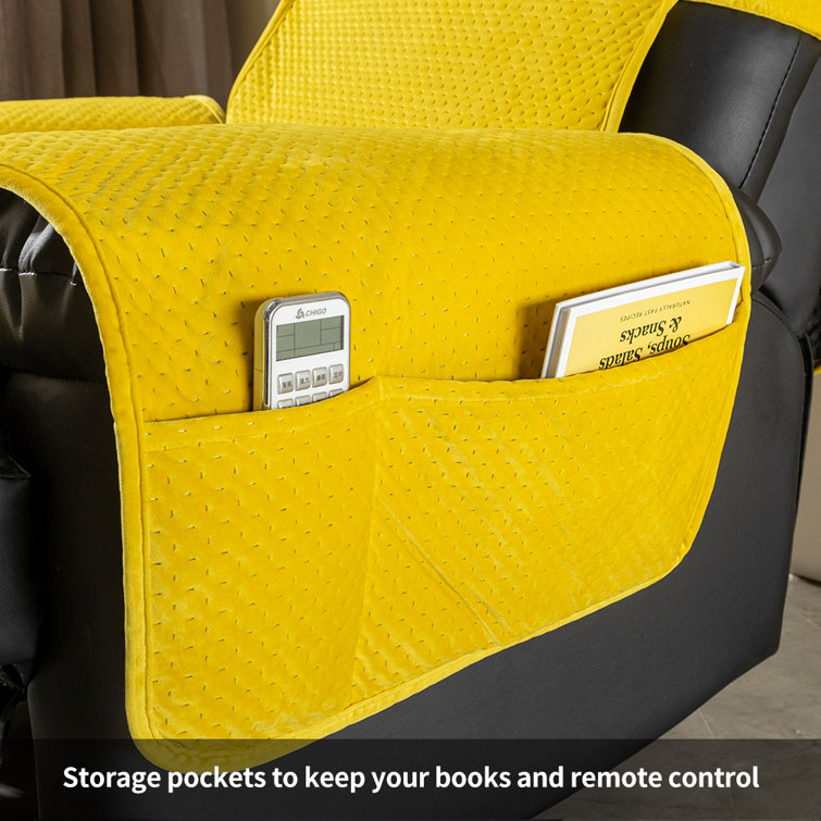 Box Cushion Recliner Slipcover Rebrilliant Fabric: Yellow Velvet, Size: 96 H x 23 W x 20 D